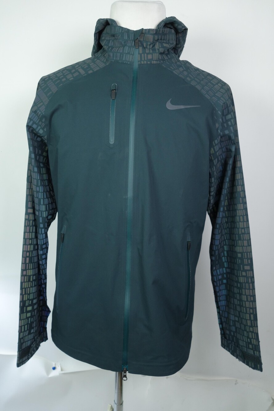 Nike Shield Jacket Mens Small Green Hooded Reflective Windbreaker 800903-364